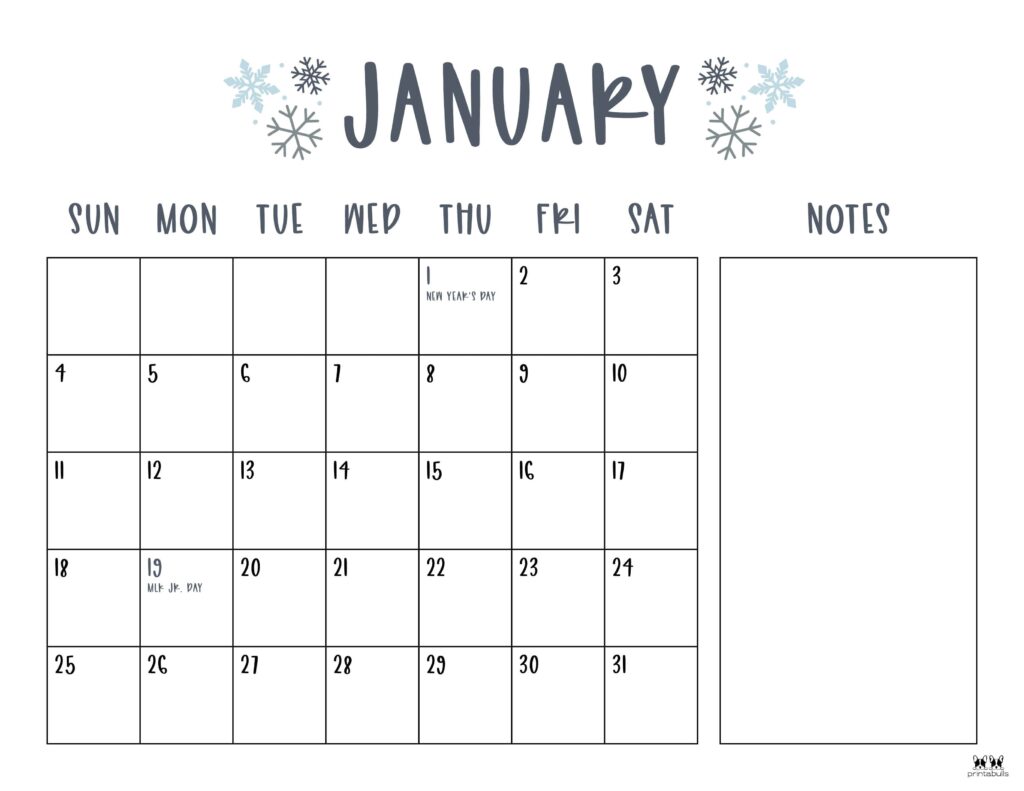 January 2026 Calendars - 123 FREE Printables 168 Printable-January-2026-Calendar-Style-91