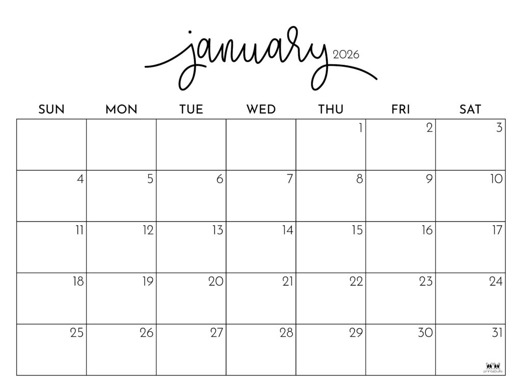 January 2026 Calendars - 123 FREE Printables 228 Printable-January-2026-Calendar-Style-97