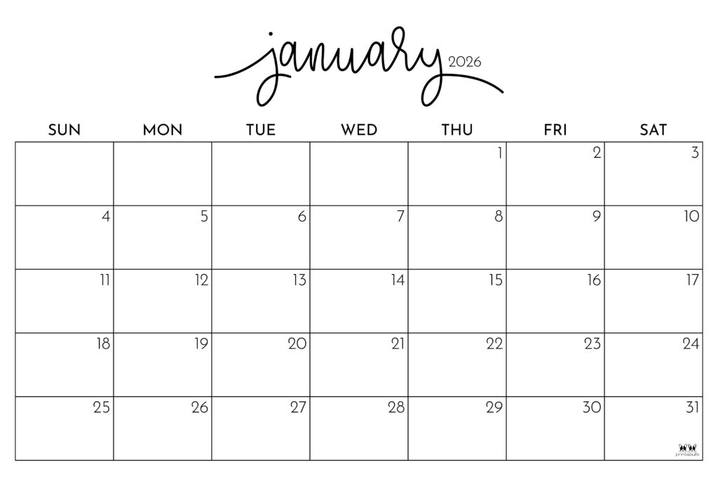 January 2026 Calendars - 123 FREE Printables 229 Printable-January-2026-Calendar-Style-98