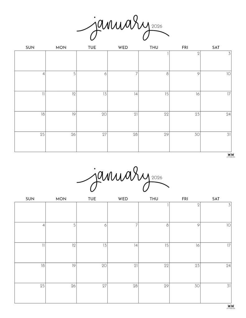 January 2026 Calendars - 123 FREE Printables 230 Printable-January-2026-Calendar-Style-99