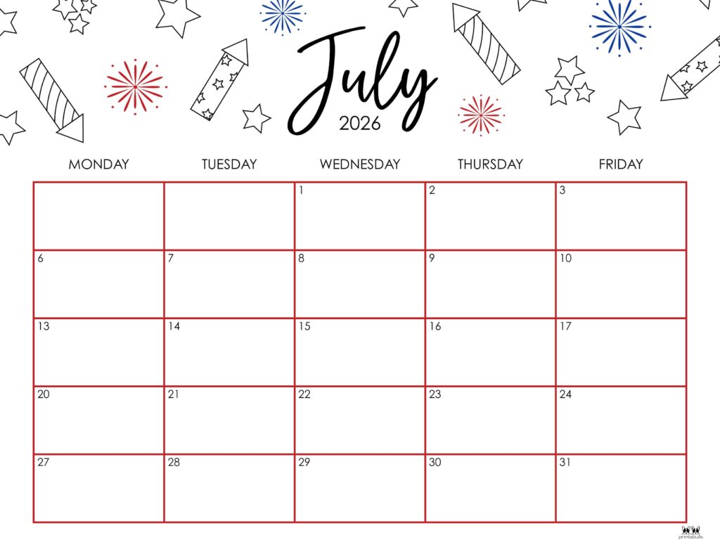 July 2026 Calendars - 123 FREE Printables | Printabulls