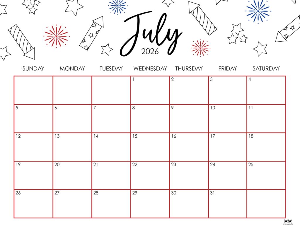 July 2026 Calendars - 123 FREE Printables | Printabulls