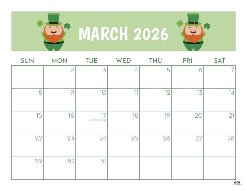 March 2026 Calendars - 123 FREE Printables 151 Printable-March-2026-Calendar-Style-105