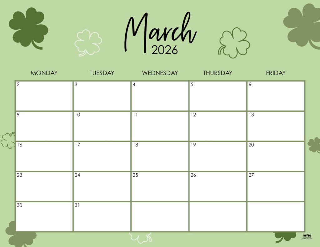 March 2026 Calendars - 123 FREE Printables 192 Printable-March-2026-Calendar-Style-109