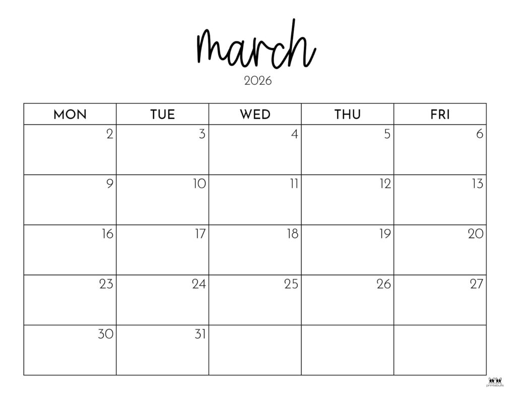 March 2026 Calendars - 123 FREE Printables 199 Printable-March-2026-Calendar-Style-116