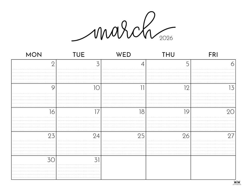 March 2026 Calendars - 123 FREE Printables 202 Printable-March-2026-Calendar-Style-119