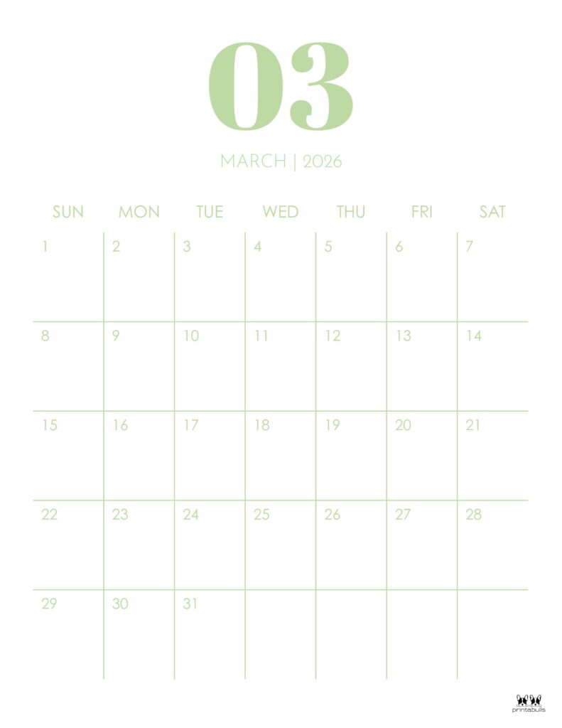 March 2026 Calendars - 123 FREE Printables 131 Printable-March-2026-Calendar-Style-14