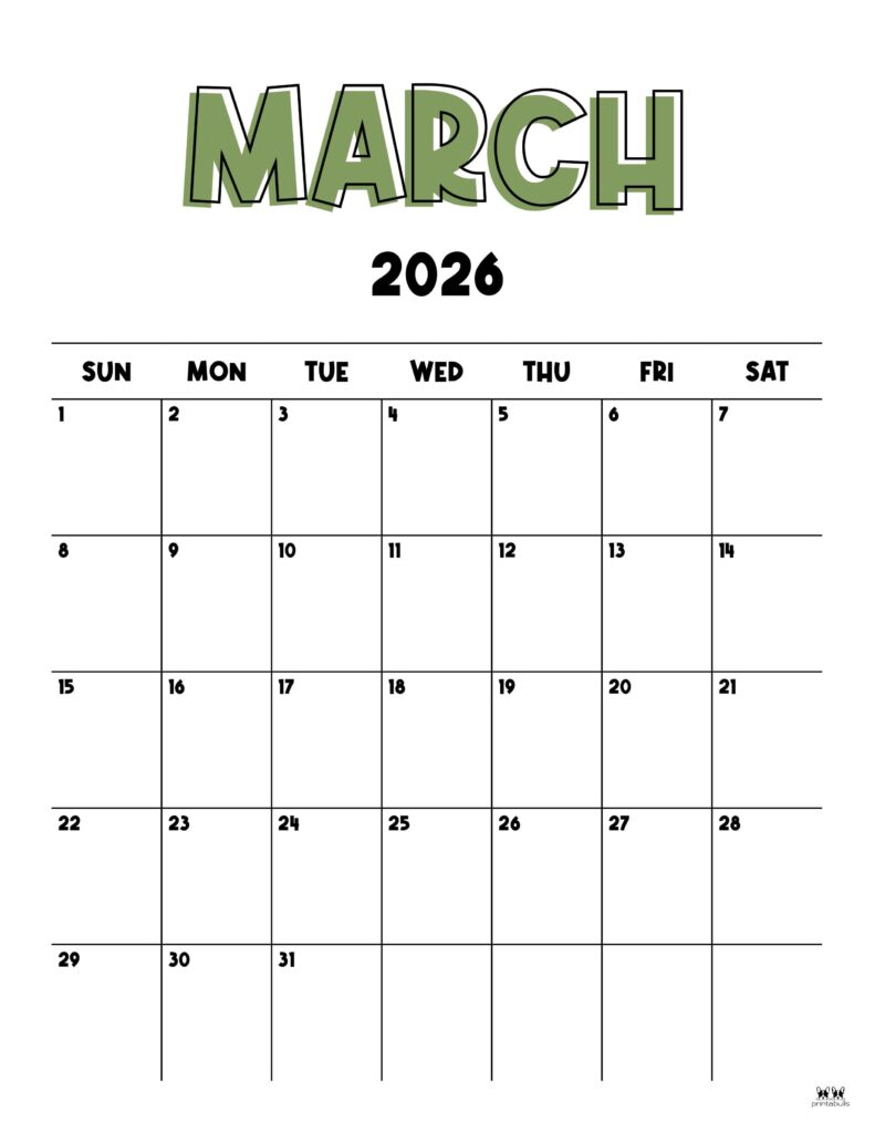 March 2026 Calendars - 123 FREE Printables 138 Printable-March-2026-Calendar-Style-22