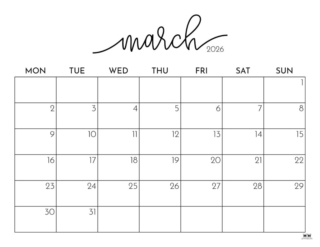 March 2026 Calendars - 123 FREE Printables 183 Printable-March-2026-Calendar-Style-26