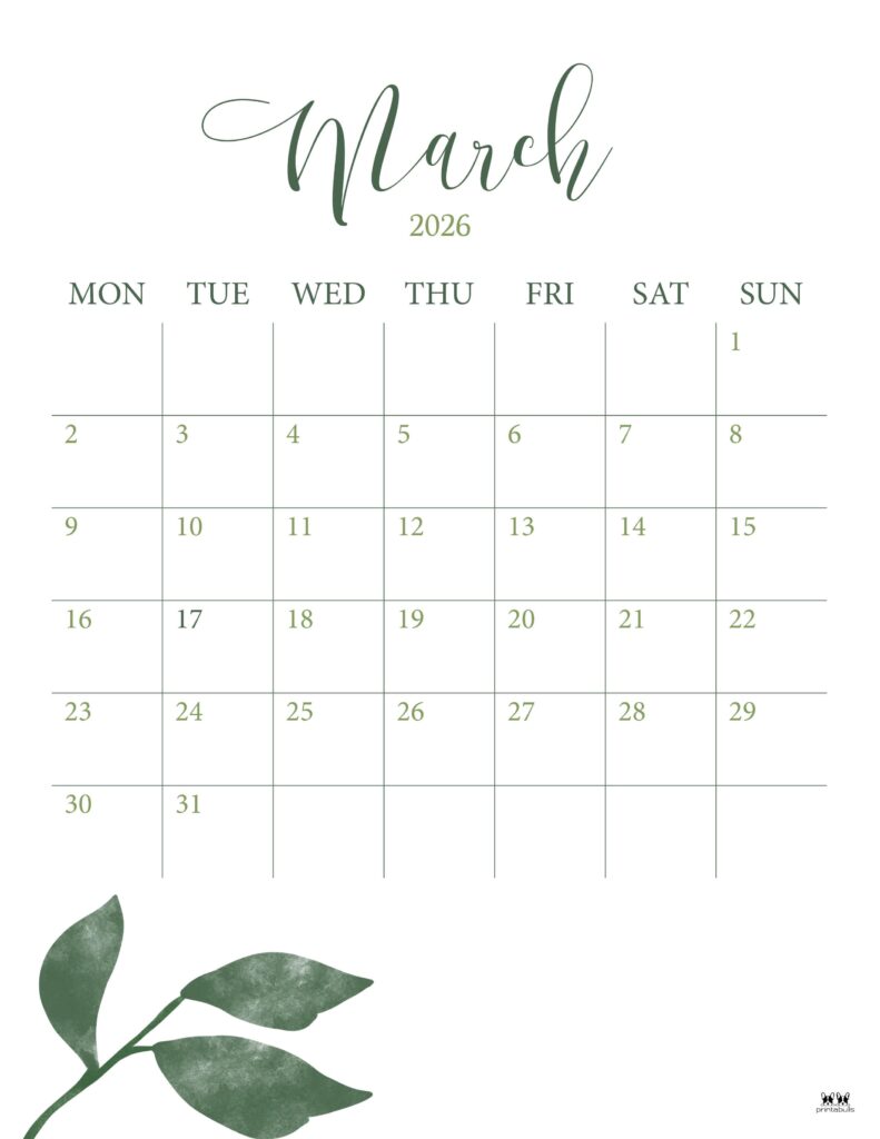 March 2026 Calendars - 123 FREE Printables 184 Printable-March-2026-Calendar-Style-27