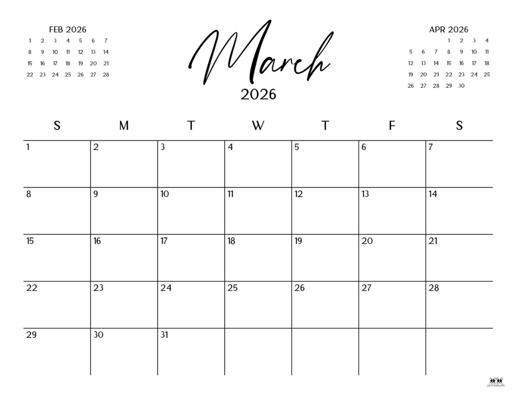 March 2026 Calendars - 123 FREE Printables 177 Printable-March-2026-Calendar-Style-34