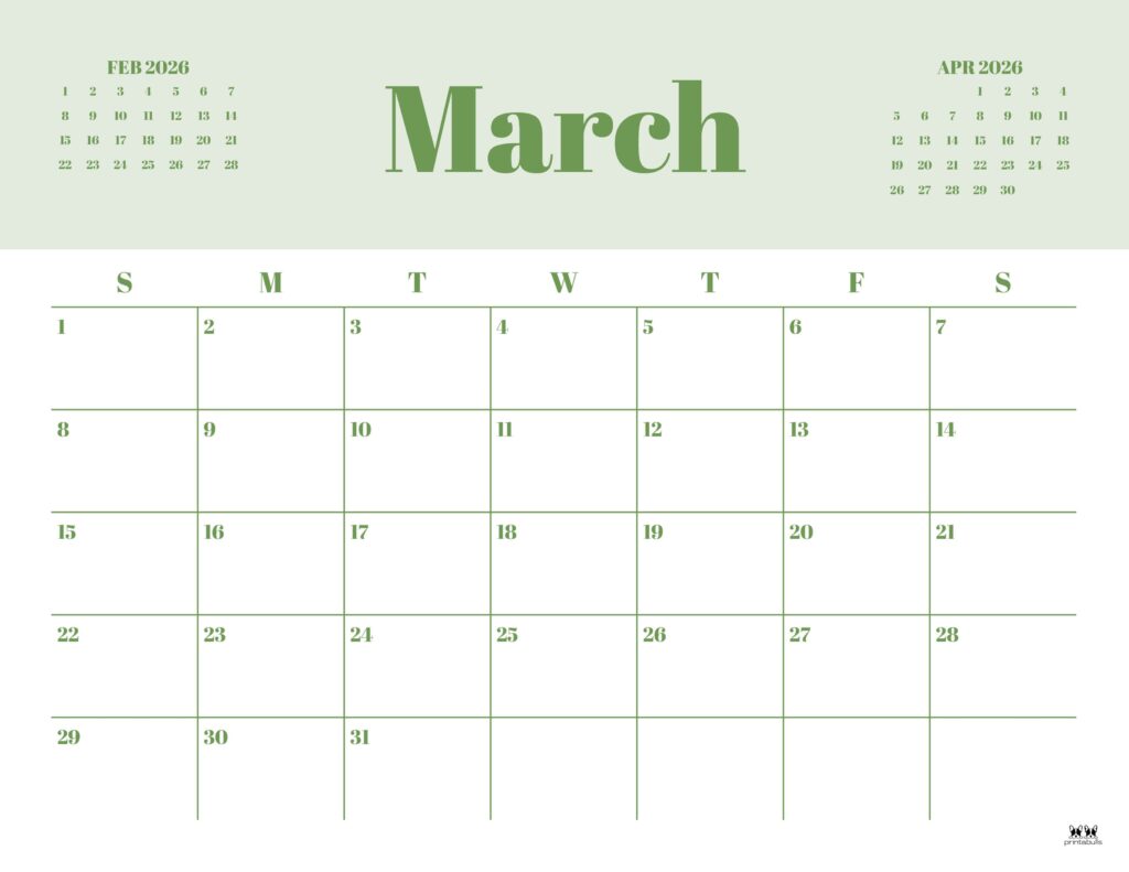 March 2026 Calendars - 123 FREE Printables 178 Printable-March-2026-Calendar-Style-35