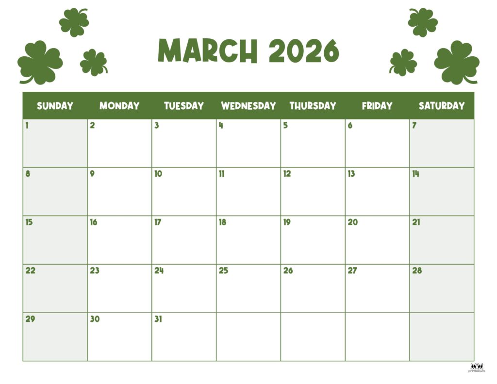 March 2026 Calendars - 123 FREE Printables 180 Printable-March-2026-Calendar-Style-36