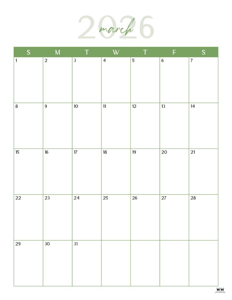 March 2026 Calendars - 123 FREE Printables 219 Printable-March-2026-Calendar-Style-39