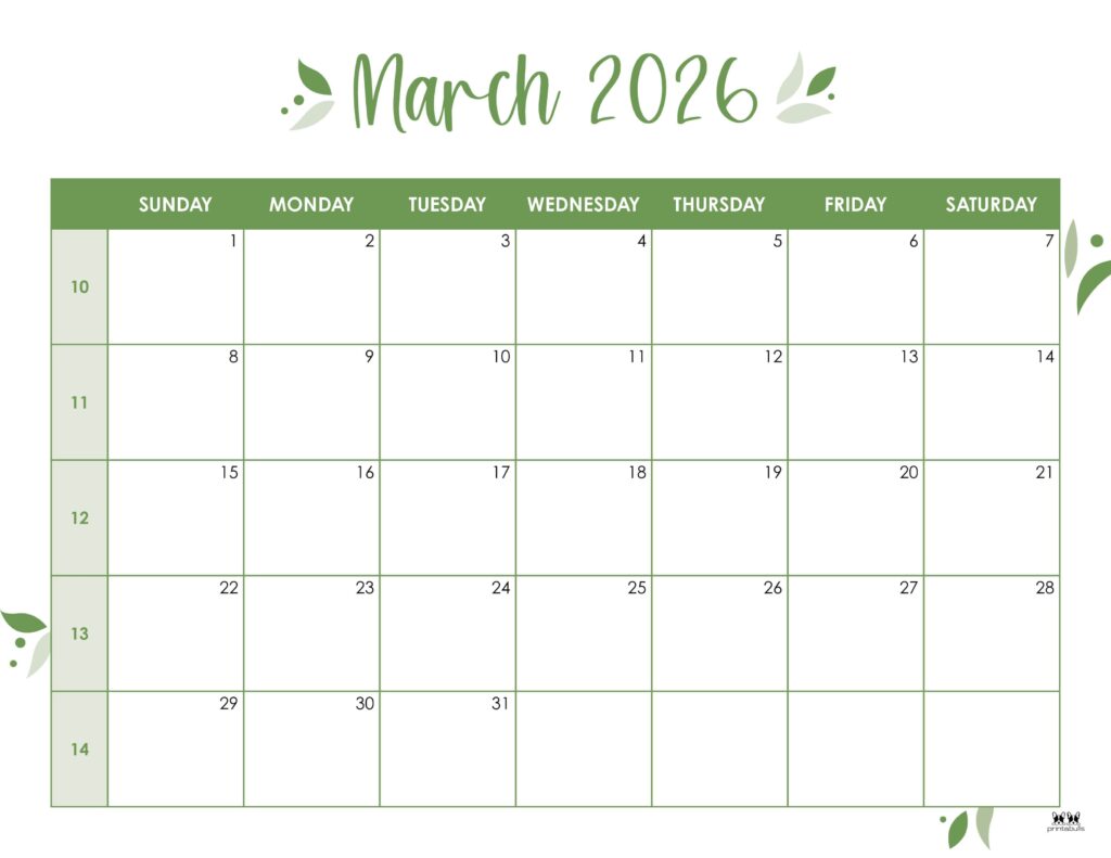March 2026 Calendars - 123 FREE Printables 174 Printable-March-2026-Calendar-Style-43