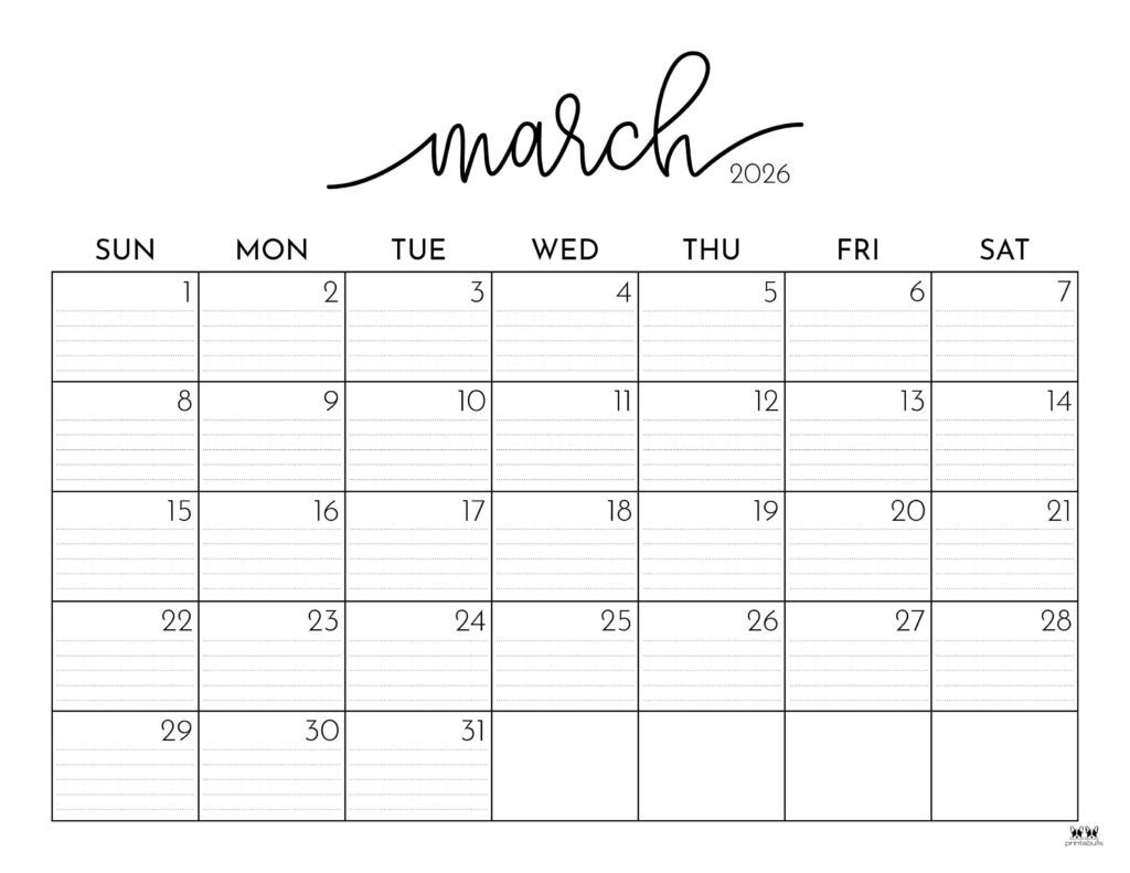 March 2026 Calendars - 123 FREE Printables 158 Printable-March-2026-Calendar-Style-51