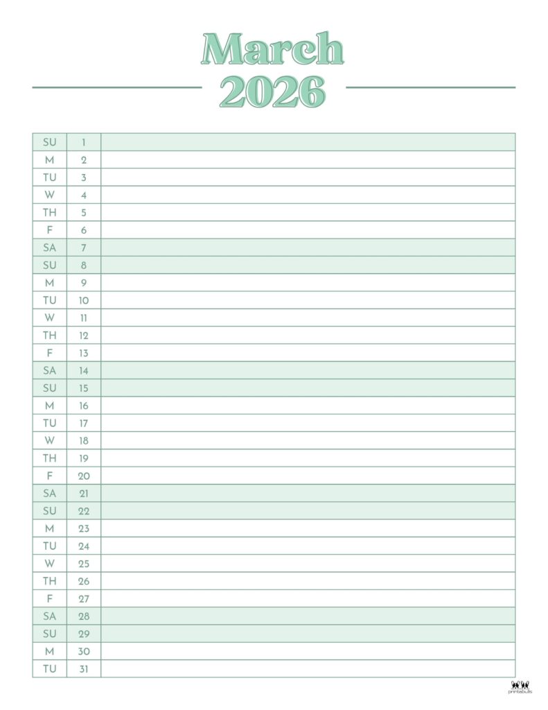 March 2026 Calendars - 123 FREE Printables 211 Printable-March-2026-Calendar-Style-62