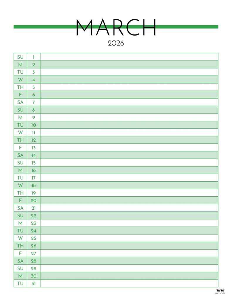 March 2026 Calendars - 123 FREE Printables 212 Printable-March-2026-Calendar-Style-63