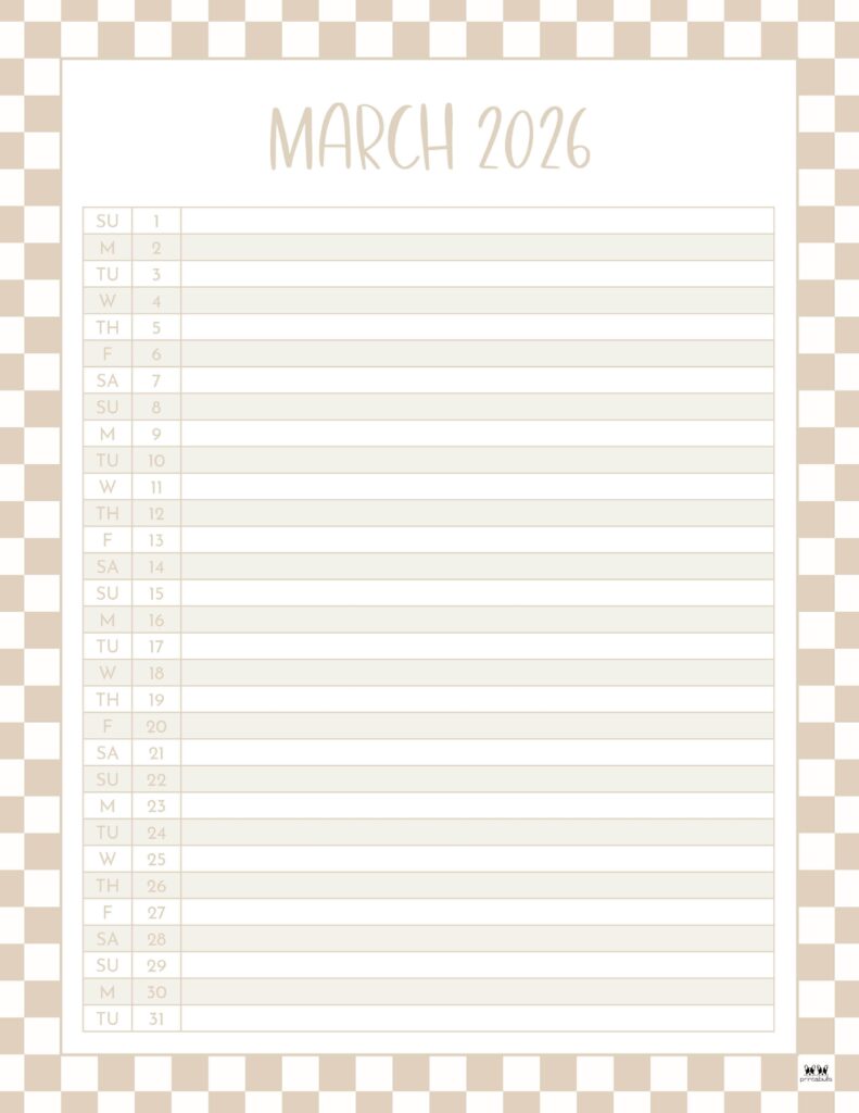 March 2026 Calendars - 123 FREE Printables 213 Printable-March-2026-Calendar-Style-64