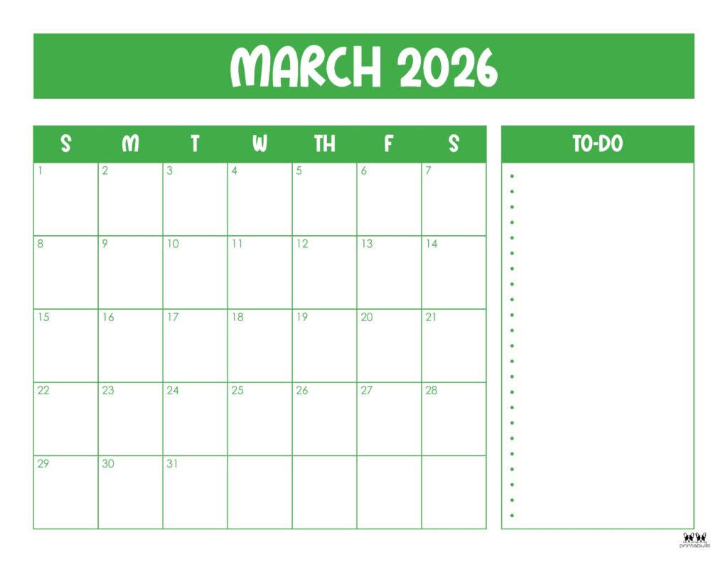 March 2026 Calendars - 123 FREE Printables 170 Printable-March-2026-Calendar-Style-78