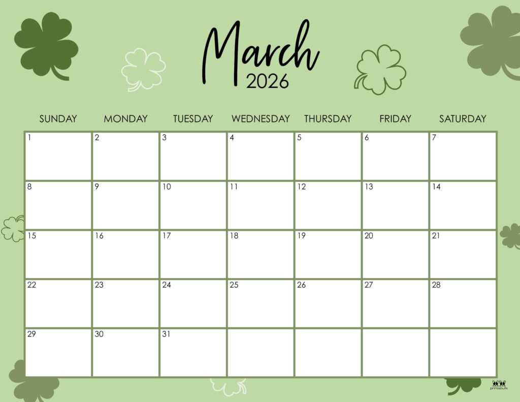 March 2026 Calendars - 123 FREE Printables 126 Printable-March-2026-Calendar-Style-8