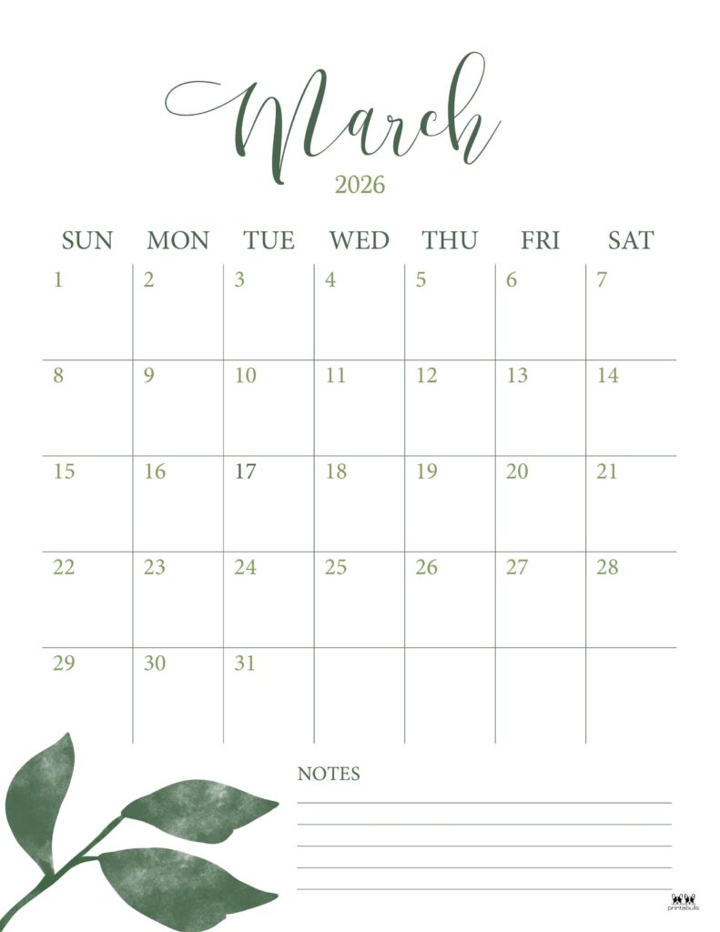 March 2026 Calendars - 123 FREE Printables 166 Printable-March-2026-Calendar-Style-89