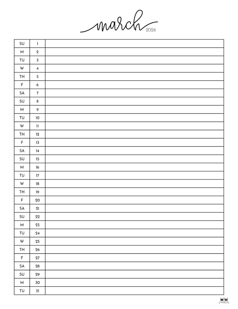 March 2026 Calendars - 123 FREE Printables 214 Printable-March-2026-Calendar-Style-92