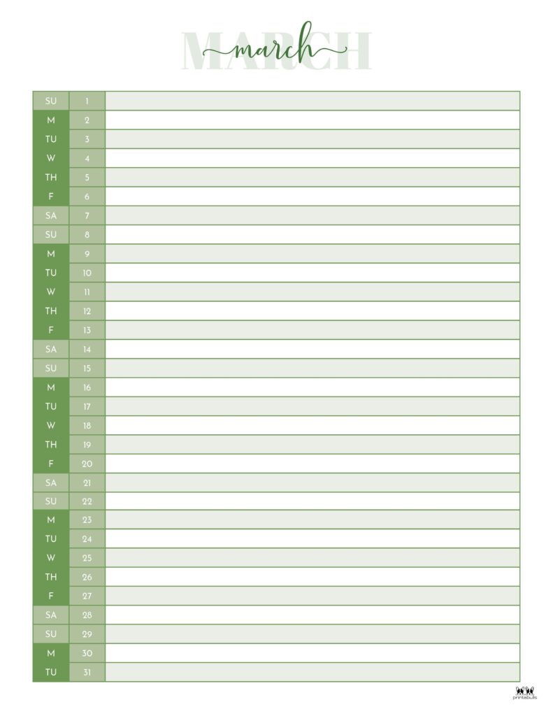 March 2026 Calendars - 123 FREE Printables 215 Printable-March-2026-Calendar-Style-93