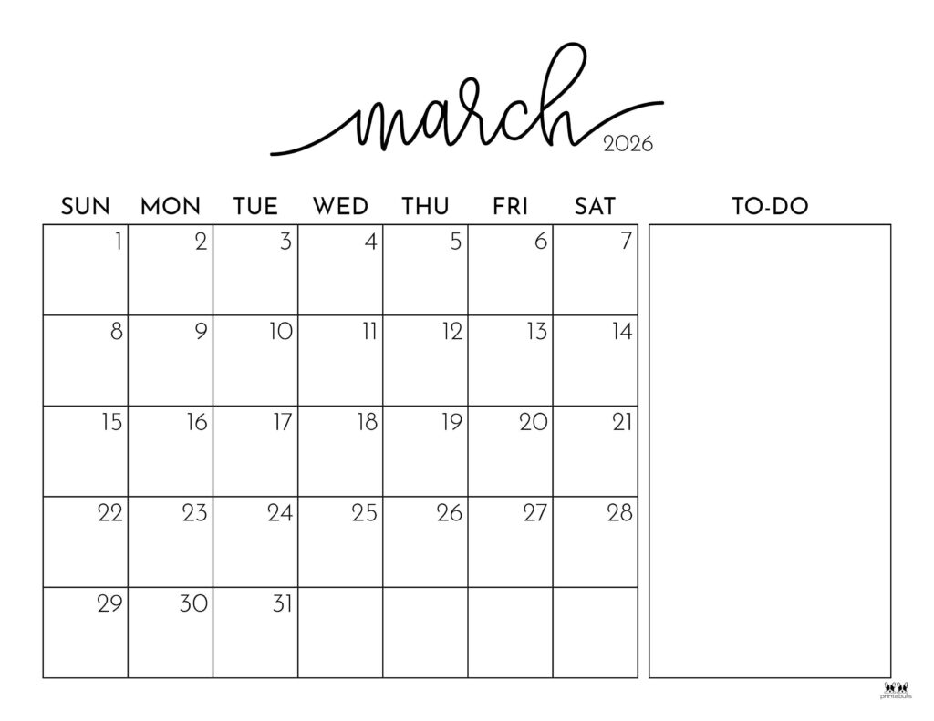 March 2026 Calendars - 123 FREE Printables 171 Printable-March-2026-Calendar-Style-94