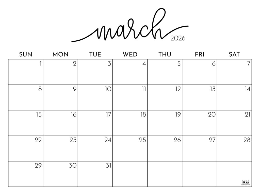 March 2026 Calendars - 123 FREE Printables 228 Printable-March-2026-Calendar-Style-97