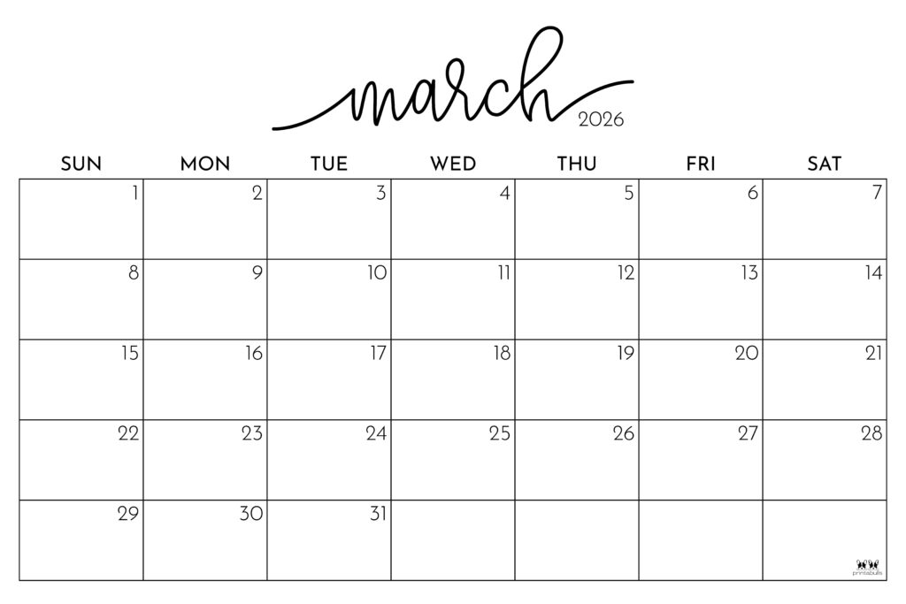 March 2026 Calendars - 123 FREE Printables 229 Printable-March-2026-Calendar-Style-98