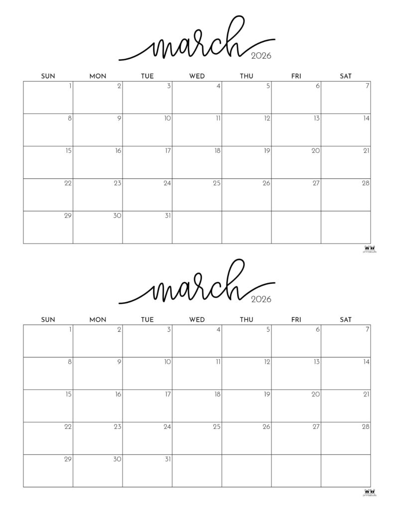 March 2026 Calendars - 123 FREE Printables 230 Printable-March-2026-Calendar-Style-99