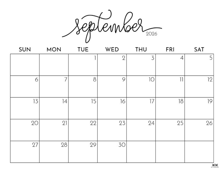 September 2026 Calendars - 123 FREE Printables | Printabulls
