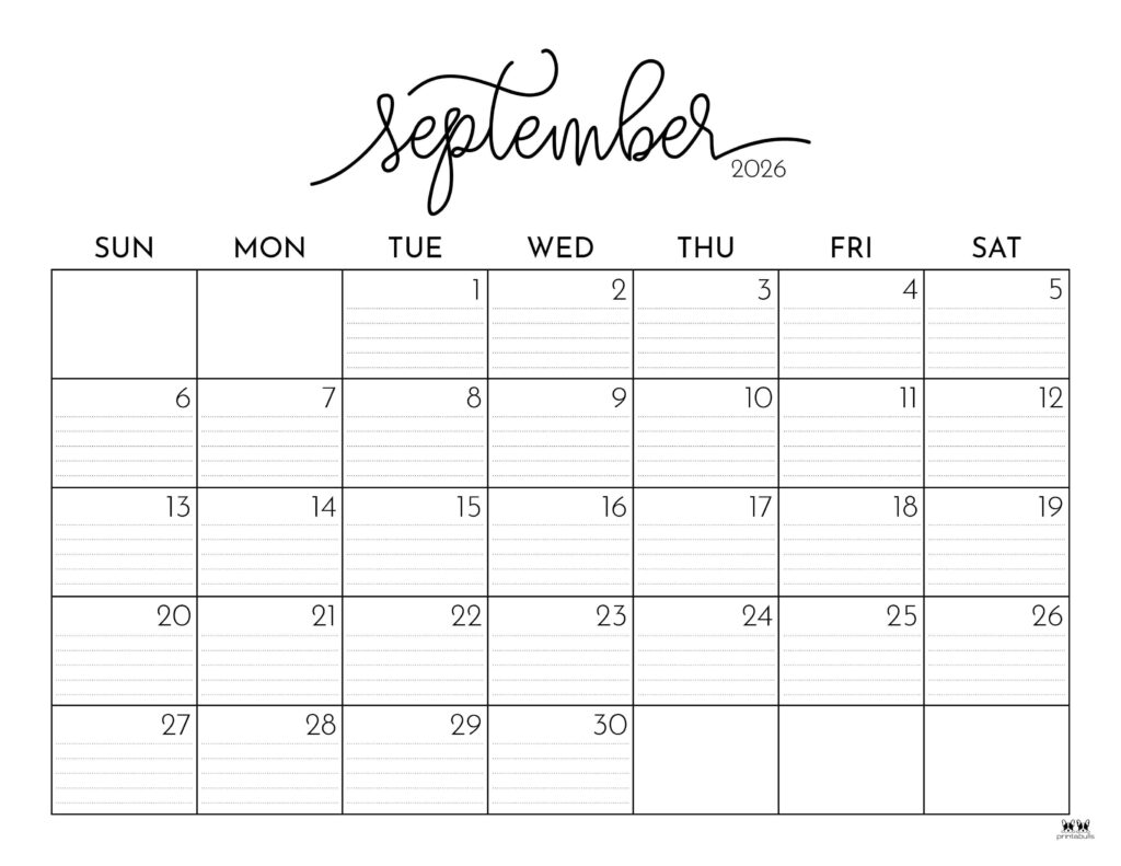 September 2026 Calendars - 123 FREE Printables | Printabulls