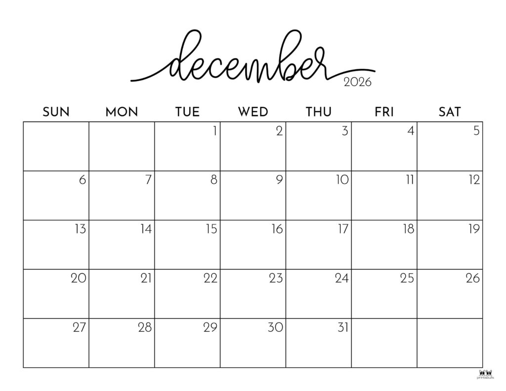 December 2026 Calendars - 123 FREE Printables | Printabulls