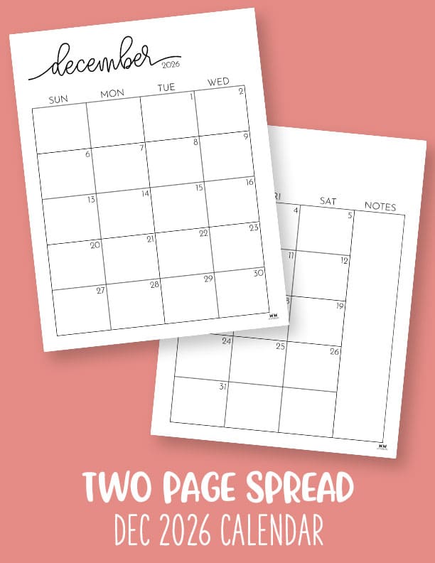 December 2026 Calendars - 123 FREE Printables 228 Printable-December-2026-Calendar-Style-102