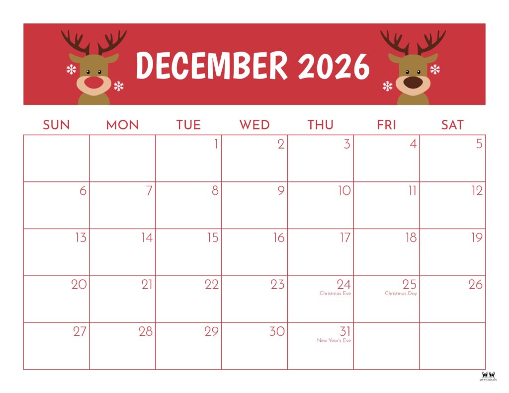 December 2026 Calendars - 123 FREE Printables 154 Printable-December-2026-Calendar-Style-105