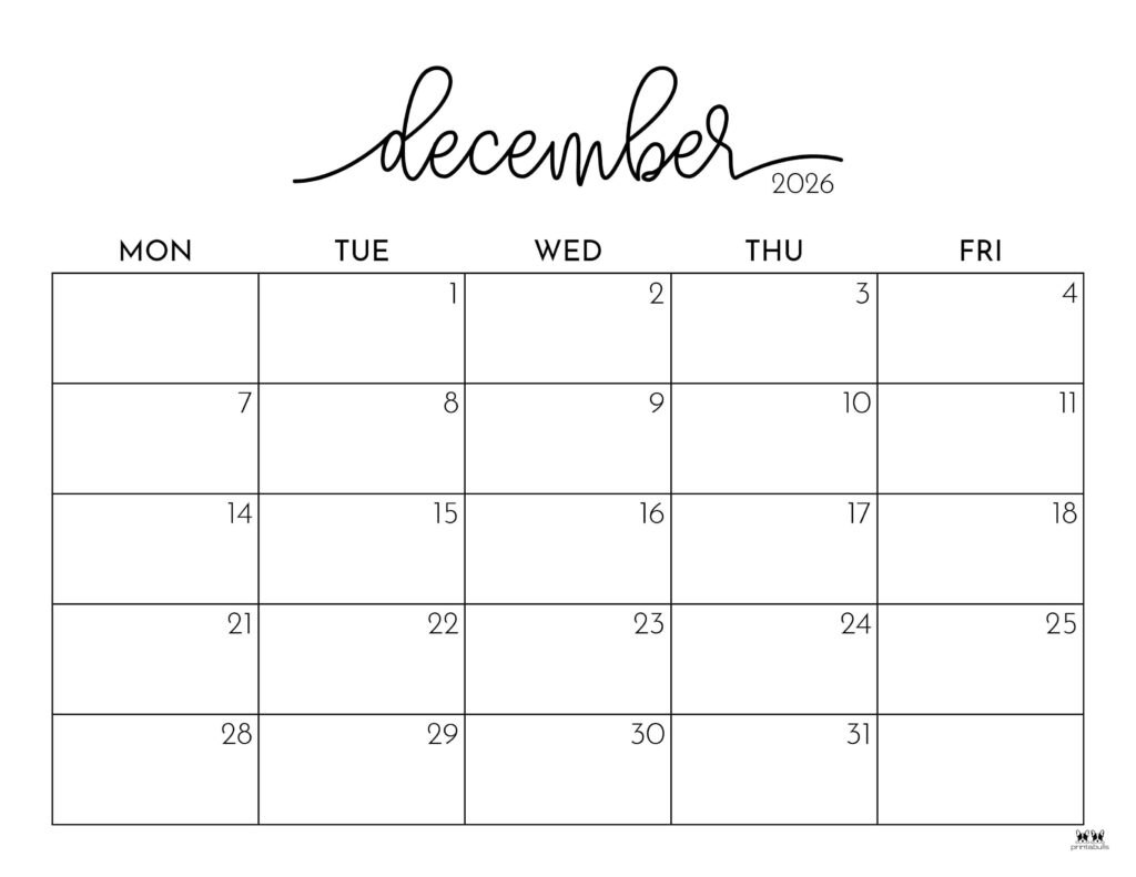 December 2026 Calendars - 123 FREE Printables 194 Printable-December-2026-Calendar-Style-108
