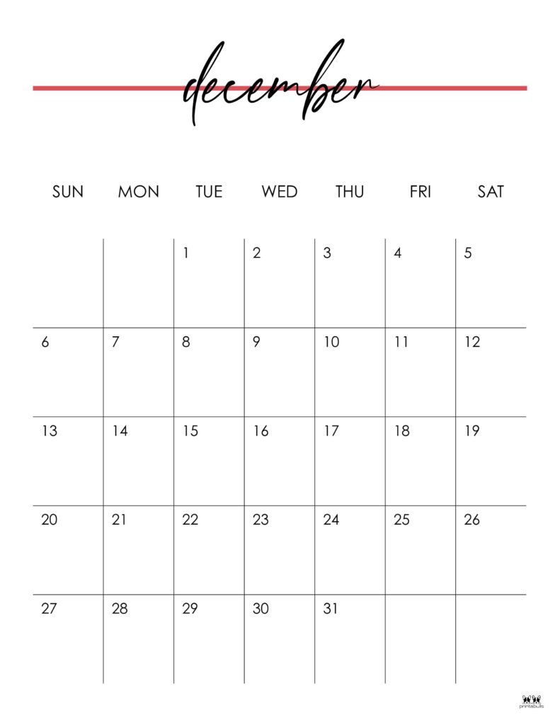 December 2026 Calendars - 123 FREE Printables 131 Printable-December-2026-Calendar-Style-11