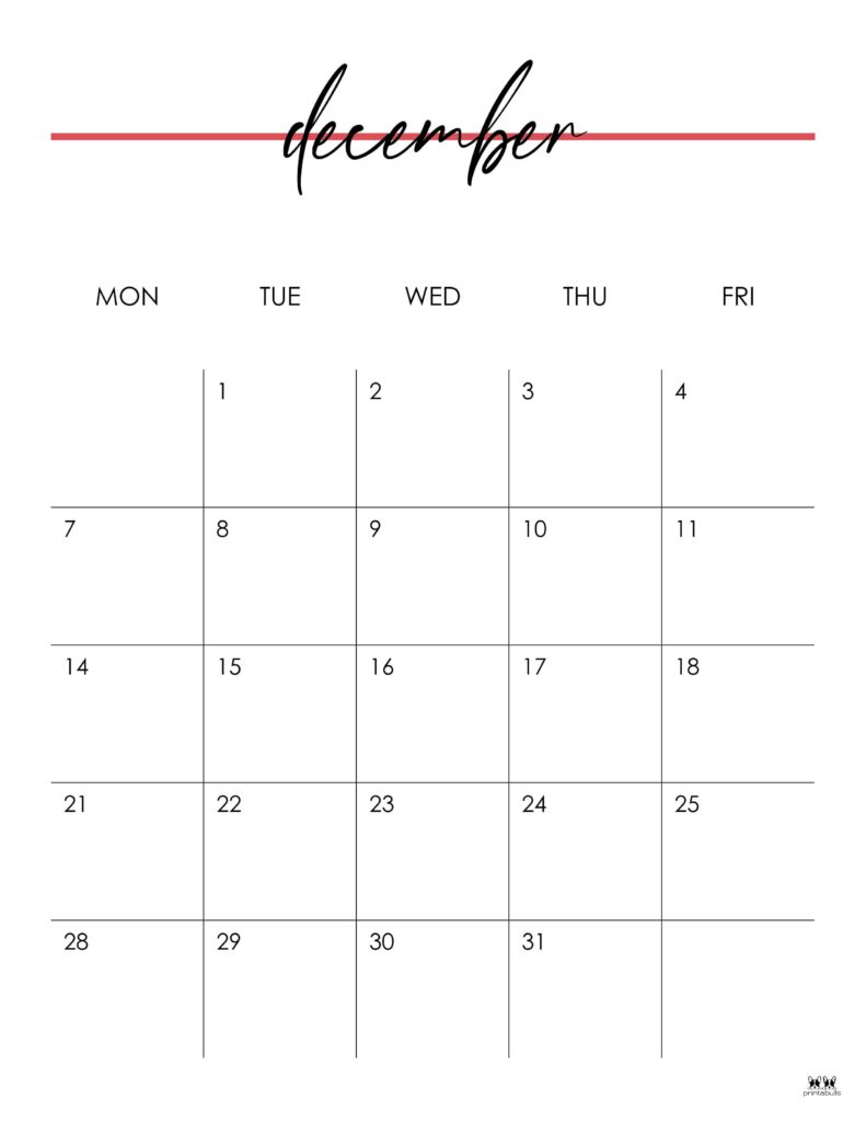 December 2026 Calendars - 123 FREE Printables 201 Printable-December-2026-Calendar-Style-115