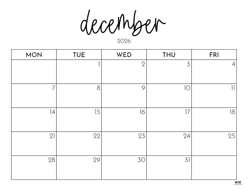 December 2026 Calendars - 123 FREE Printables 202 Printable-December-2026-Calendar-Style-116