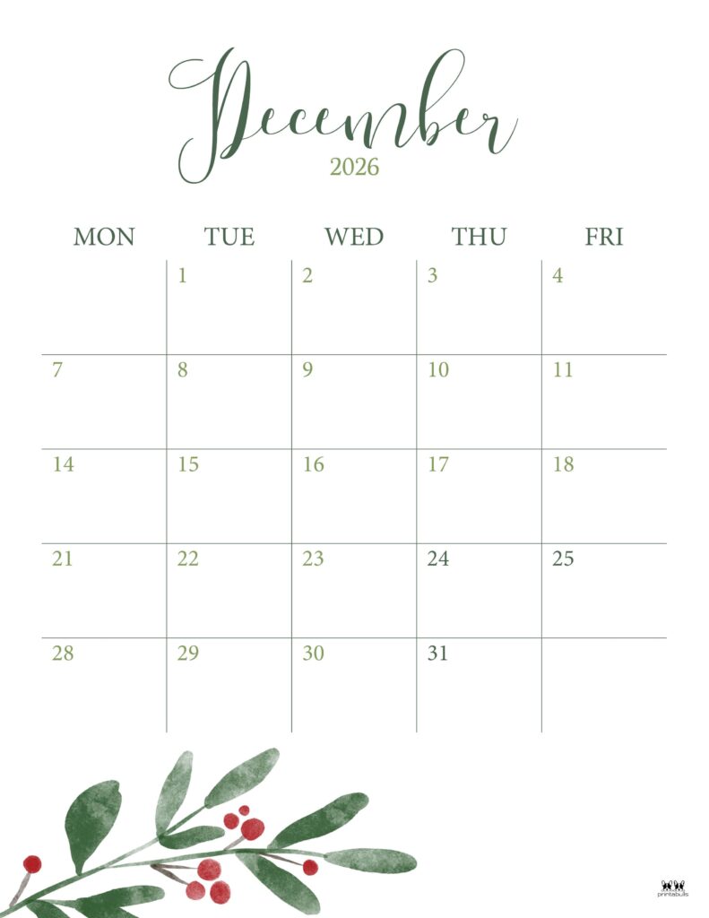 December 2026 Calendars - 123 FREE Printables 207 Printable-December-2026-Calendar-Style-121
