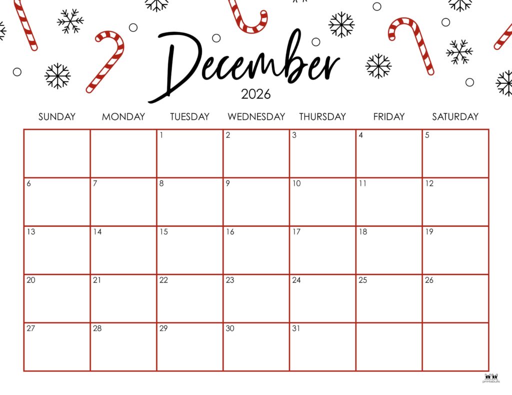 December 2026 Calendars - 123 FREE Printables | Printabulls