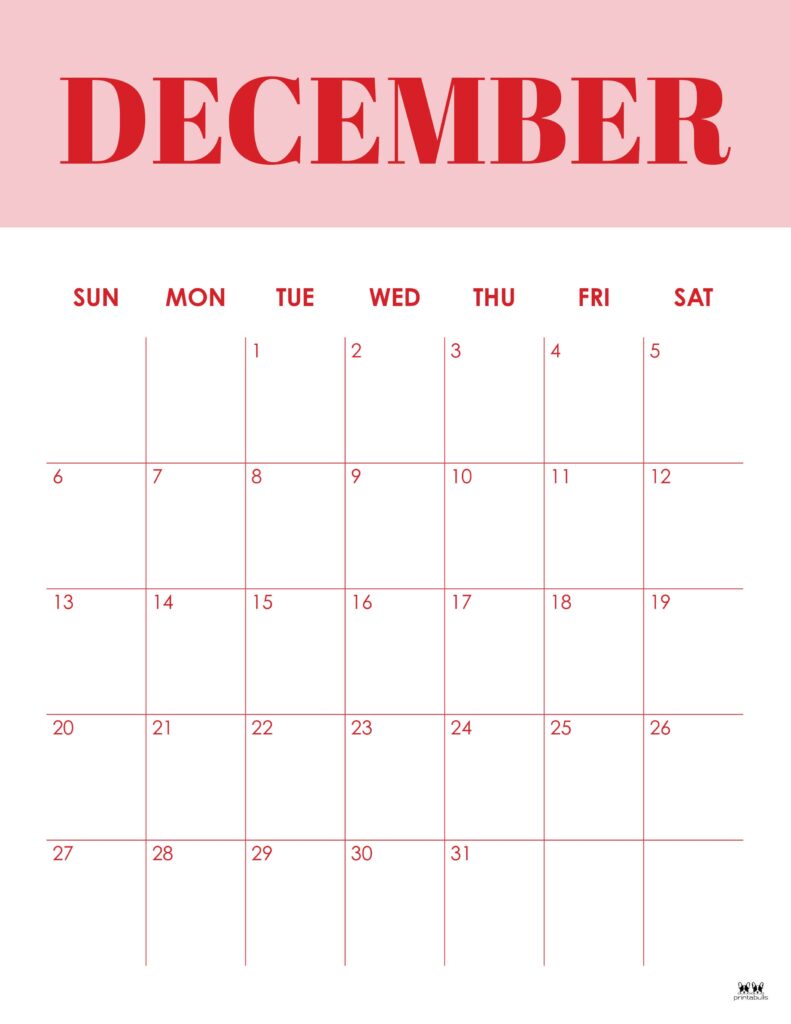 December 2026 Calendars - 123 FREE Printables 136 Printable-December-2026-Calendar-Style-16