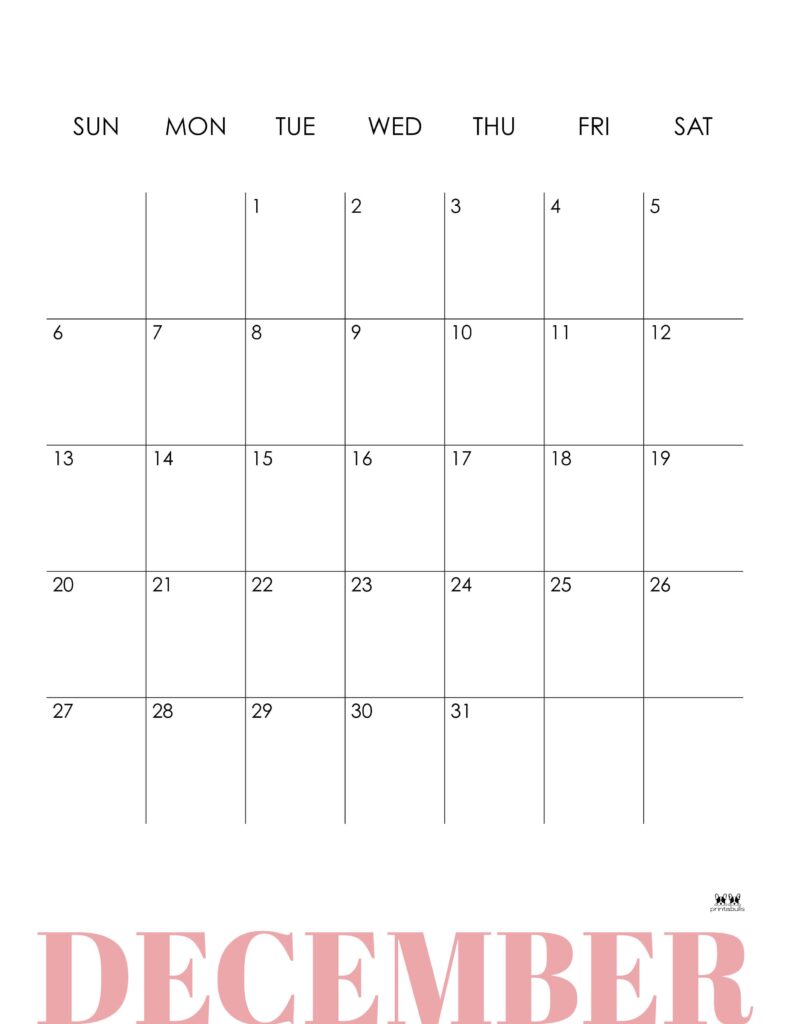 December 2026 Calendars - 123 FREE Printables 137 Printable-December-2026-Calendar-Style-17
