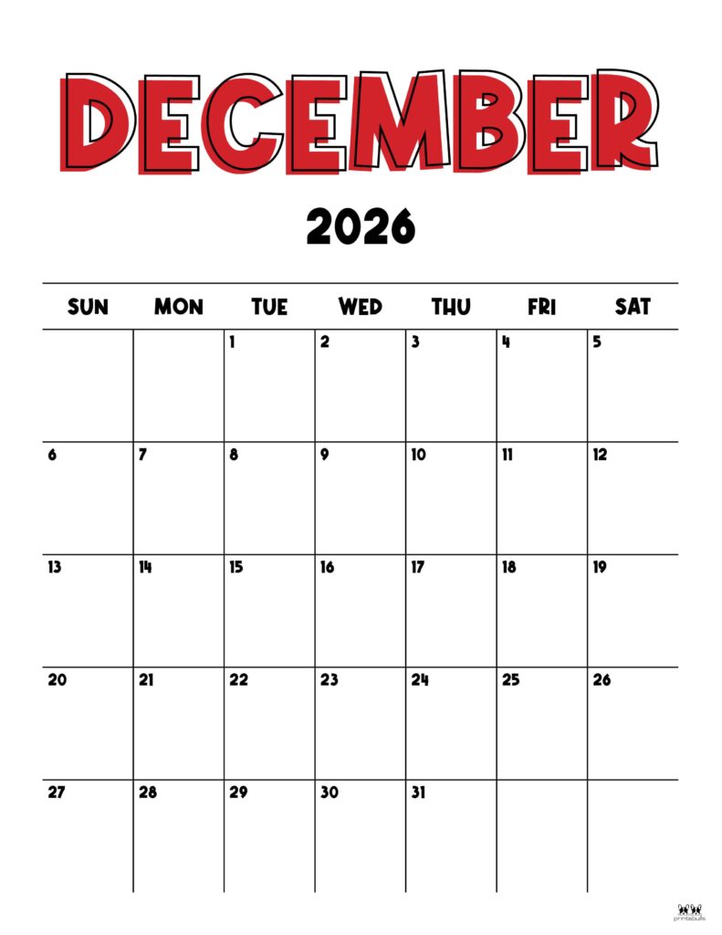 December 2026 Calendars - 123 FREE Printables 141 Printable-December-2026-Calendar-Style-22