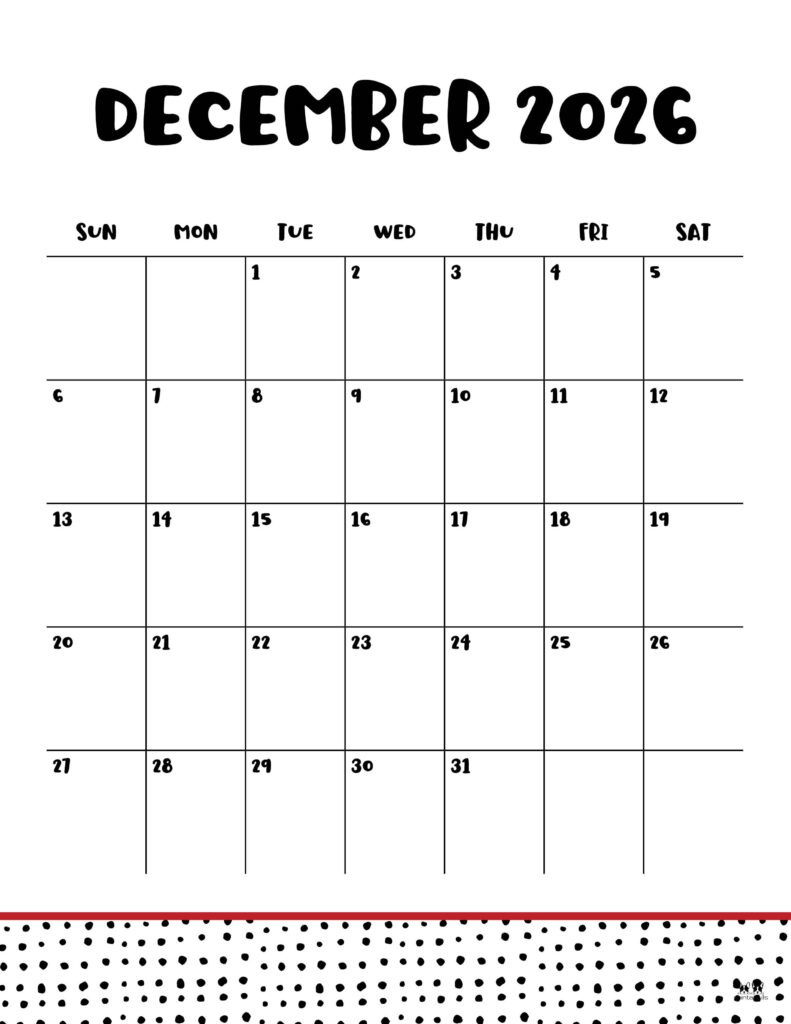 December 2026 Calendars - 123 FREE Printables 142 Printable-December-2026-Calendar-Style-23