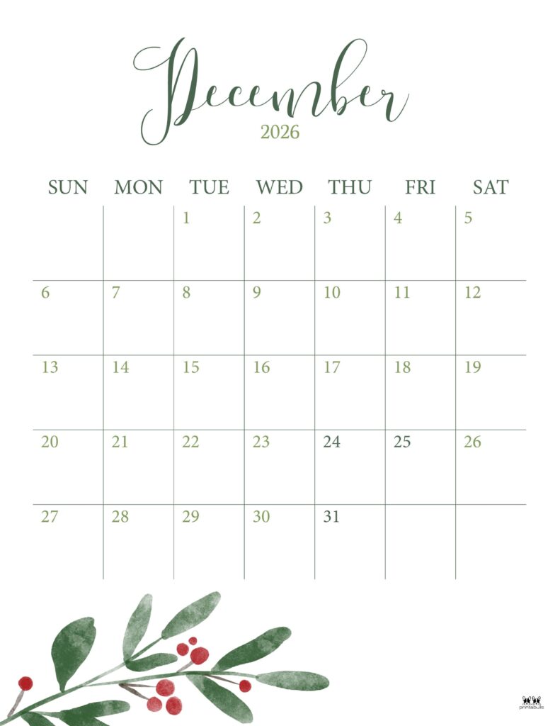 December 2026 Calendars - 123 FREE Printables 147 Printable-December-2026-Calendar-Style-3