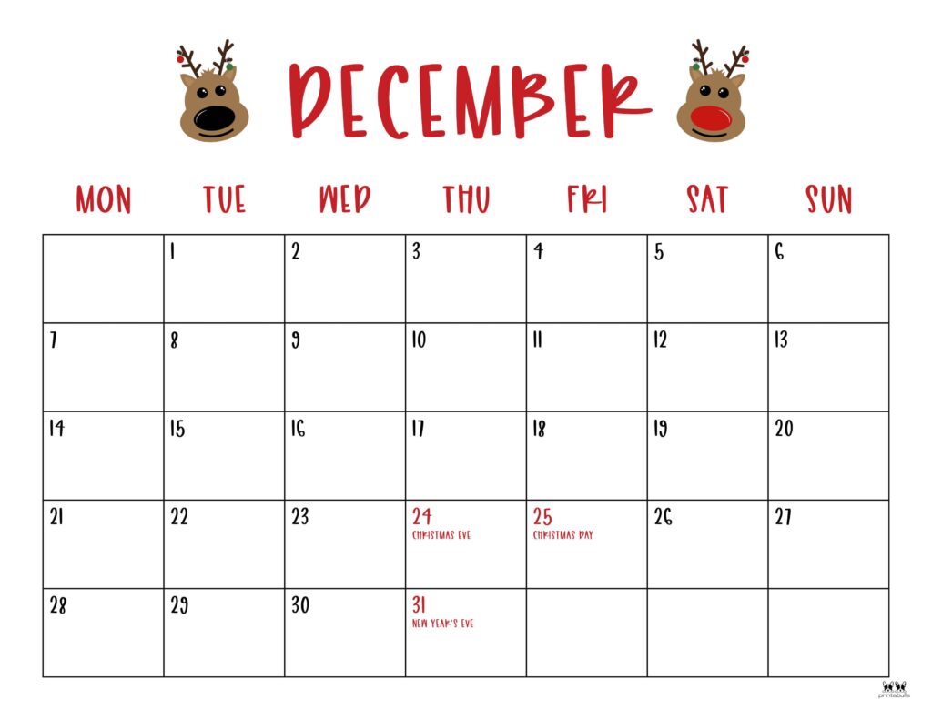December 2026 Calendars - 123 FREE Printables 190 Printable-December-2026-Calendar-Style-30