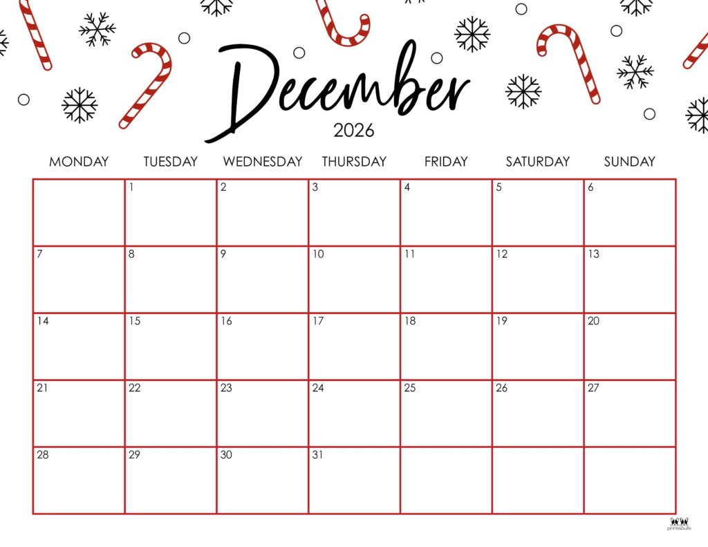 December 2026 Calendars - 123 FREE Printables 193 Printable-December-2026-Calendar-Style-33